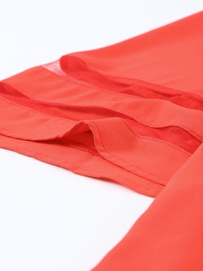 Fiery Crimson V Neck Blouse with Flare Sleeves