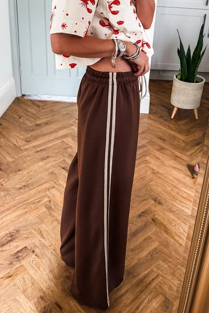 Cinnamon Varsity Striped Side Detail Drawstring Elastic Waist Wide Leg Pants