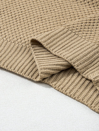Elegant Pale Khaki Turtleneck Textured Short Sleeve Jumper