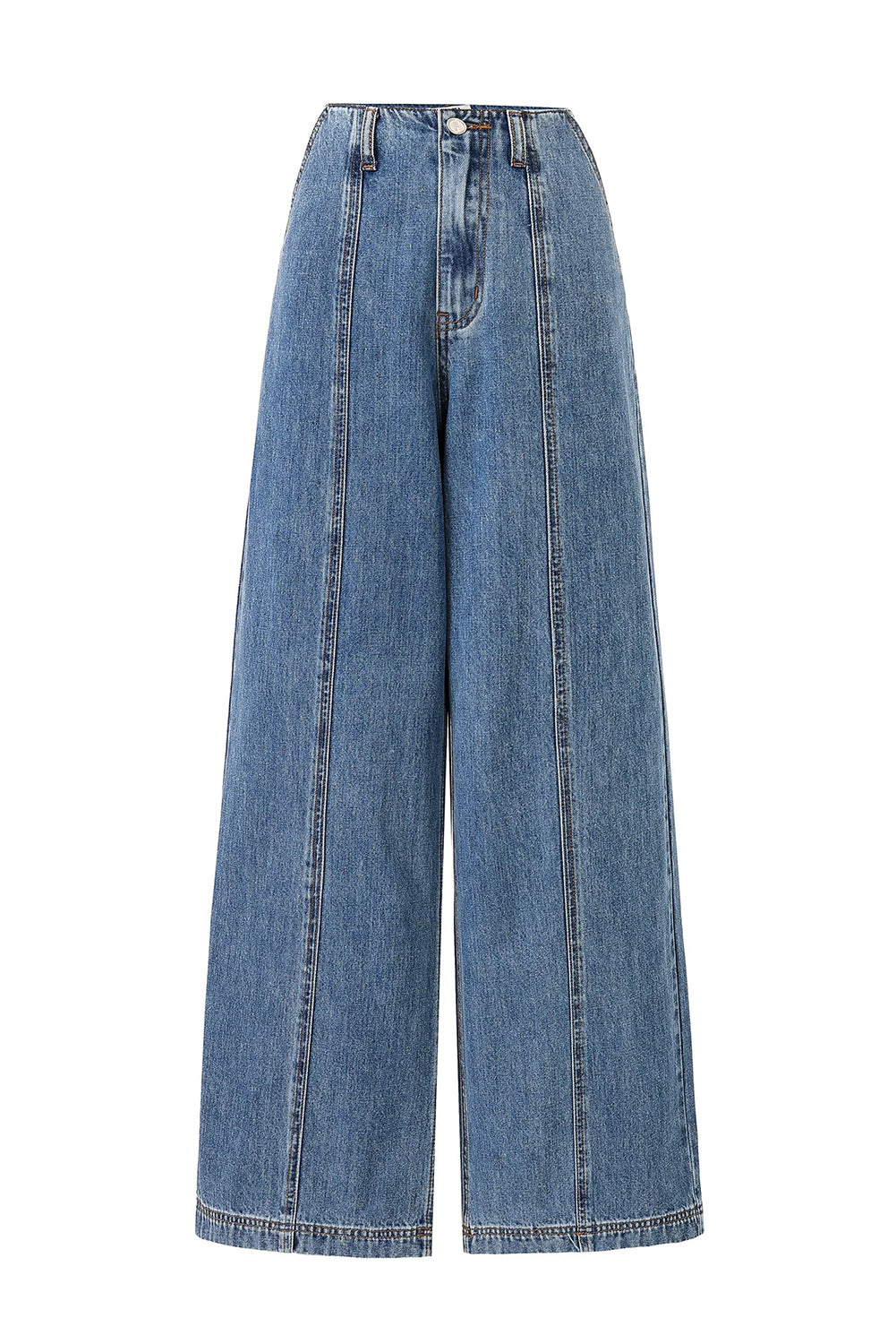 Dusk Blue Tailored Stitch Detail Wide Leg Jeans