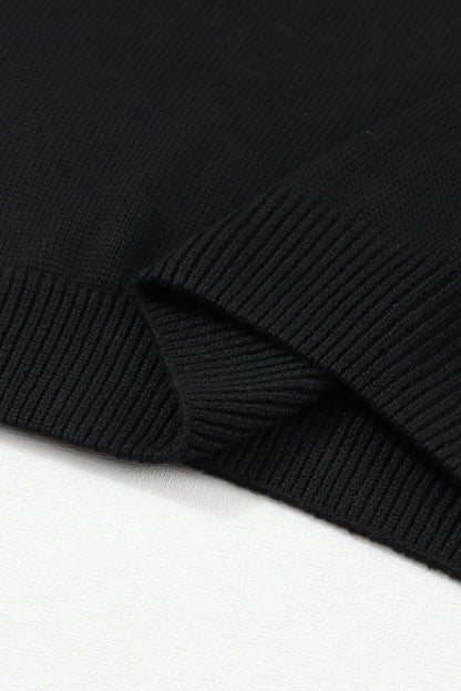 Elegant Black Lace V-Neck Knit Sweater with Hollow Details