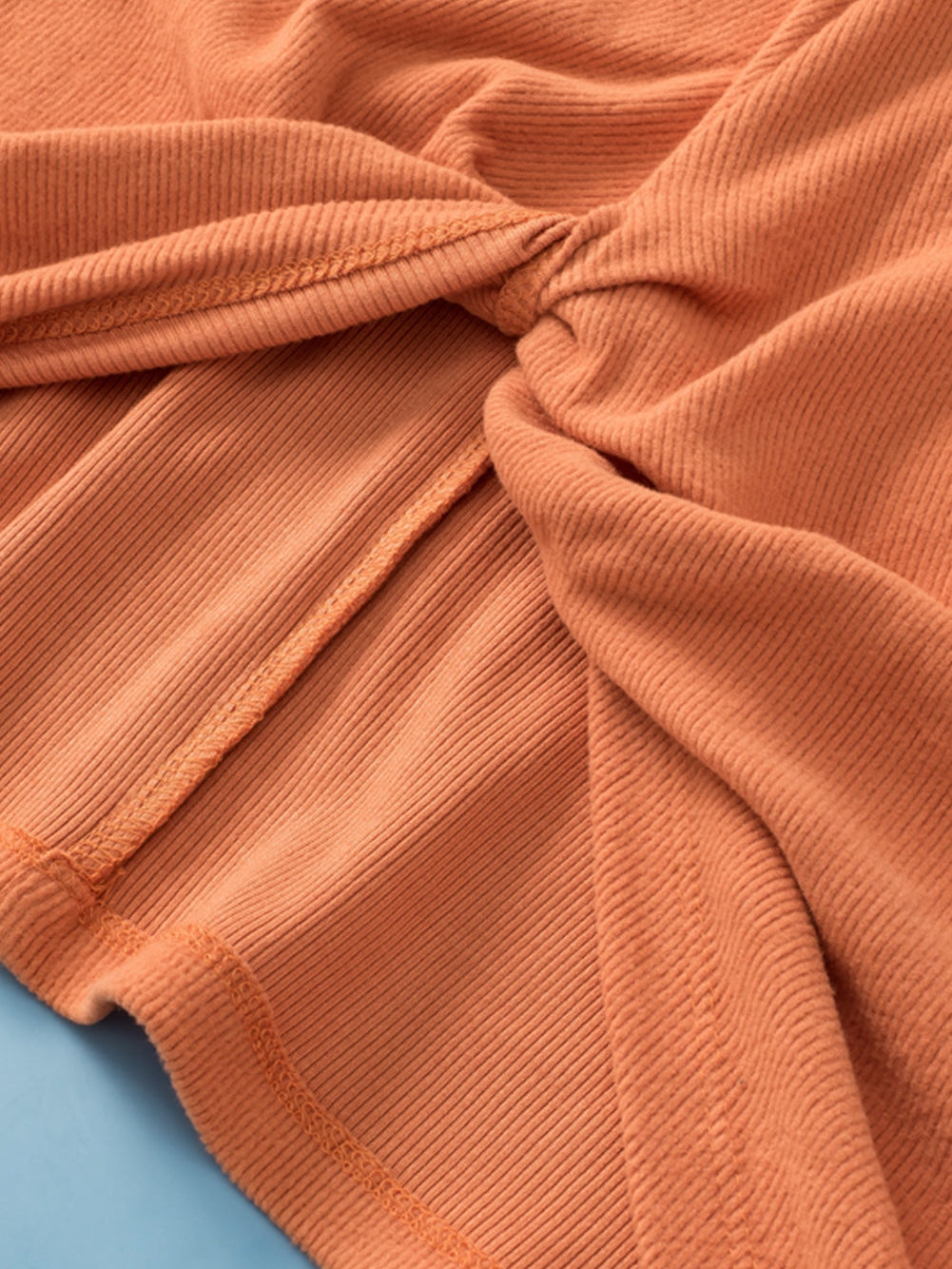 Gold Flame Plus Size Twist Hem Bracelet Sleeve Ribbed Top