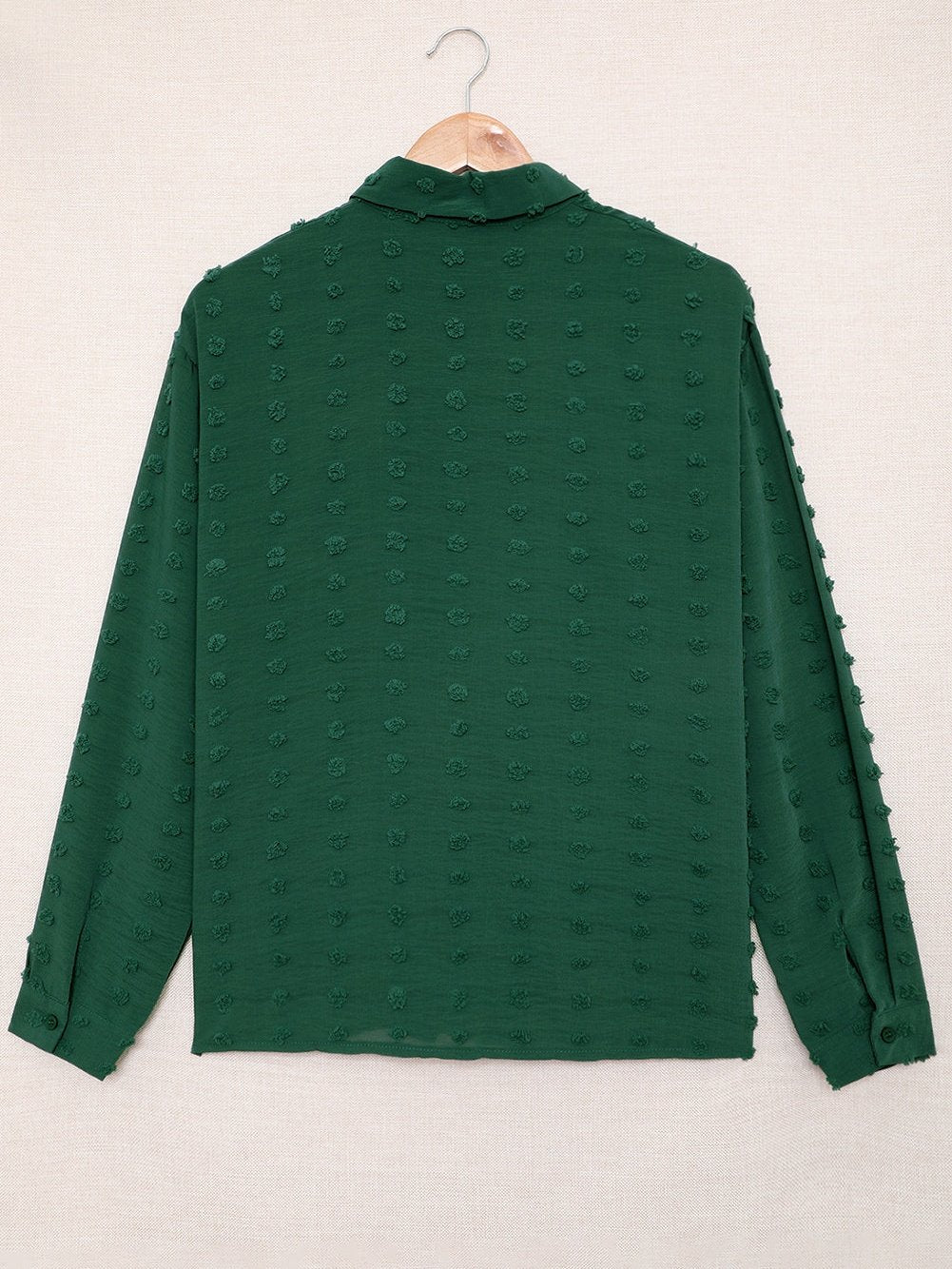 Green Fuzzy Polka Dot Shirt with Long Sleeves