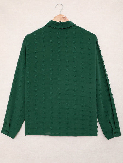 Green Fuzzy Polka Dot Shirt with Long Sleeves