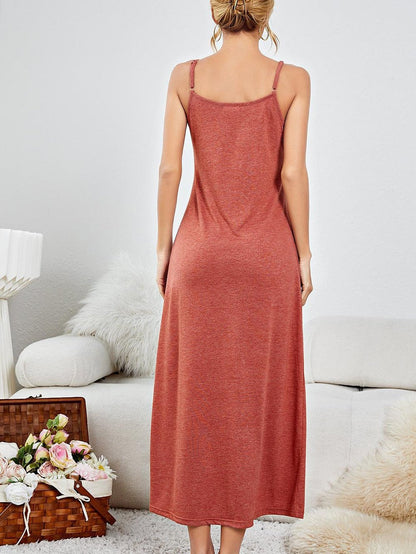 Crimson Clay Pleated Spaghetti Strap Relaxed Lounge Maxi Dress