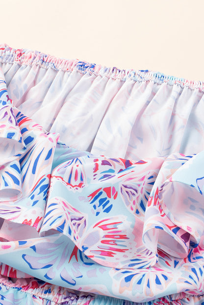 Pink Sea Shell Print Ruffled Sleeve Plus Size Maxi Dress