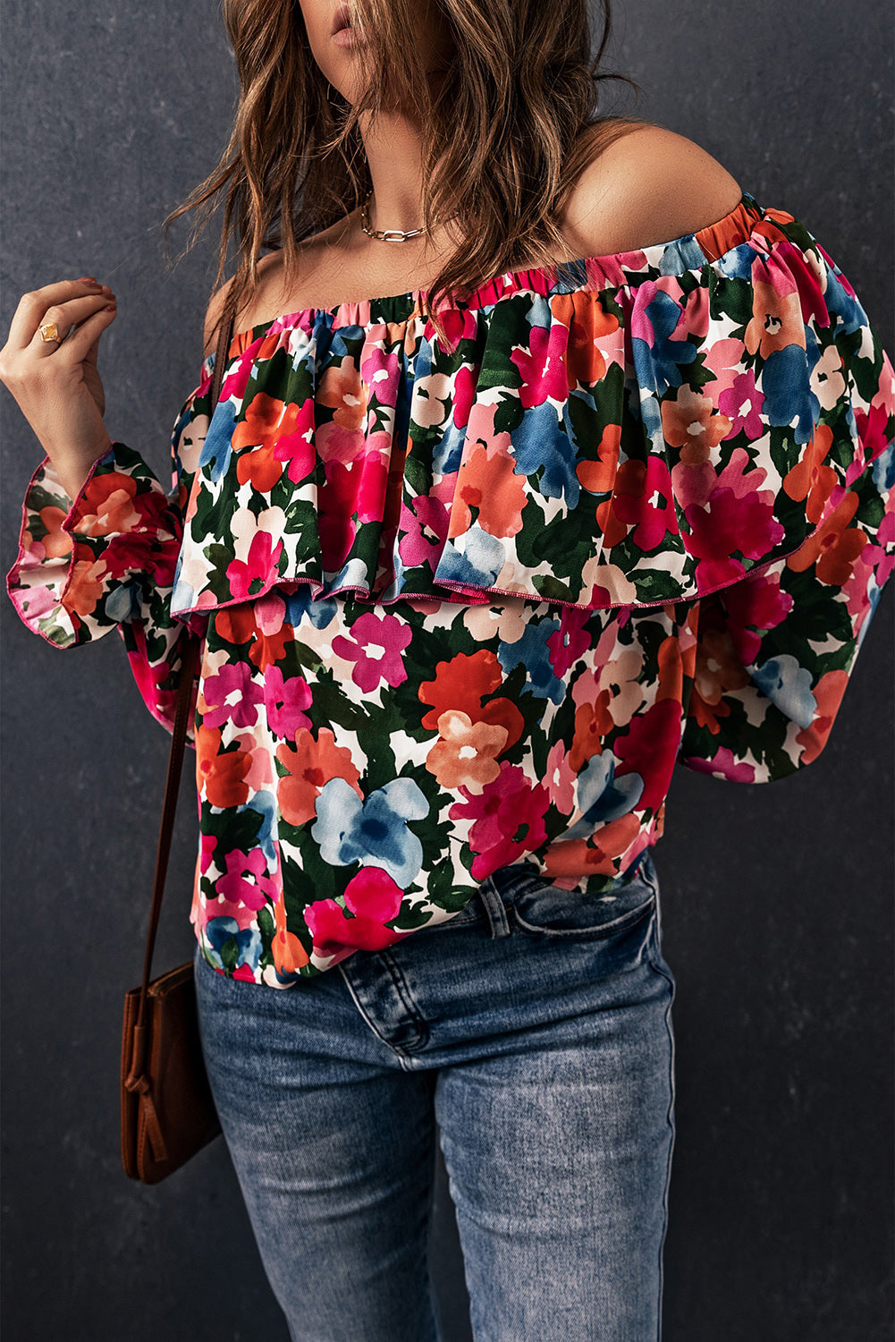 Floral Off Shoulder Ruffle Sleeve Blouse