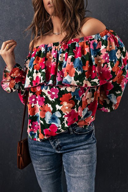 Floral Off Shoulder Ruffle Sleeve Blouse