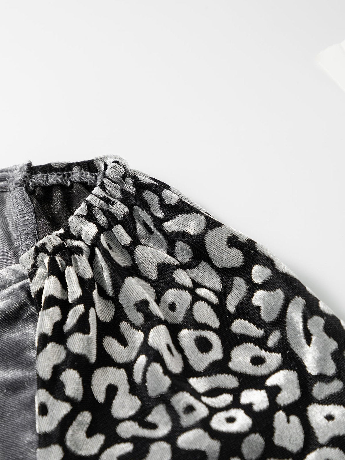 Grey Leopard Velvet Lantern Sleeve Blouse