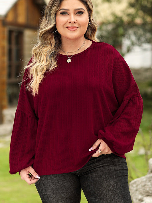 Crimson Dahlia Plus Size Jacquard Knit Bubble Sleeve Top