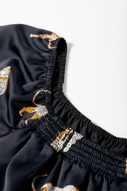 Cheetah Wonderland Plus Size Mini Dress with Puff Sleeve Flair