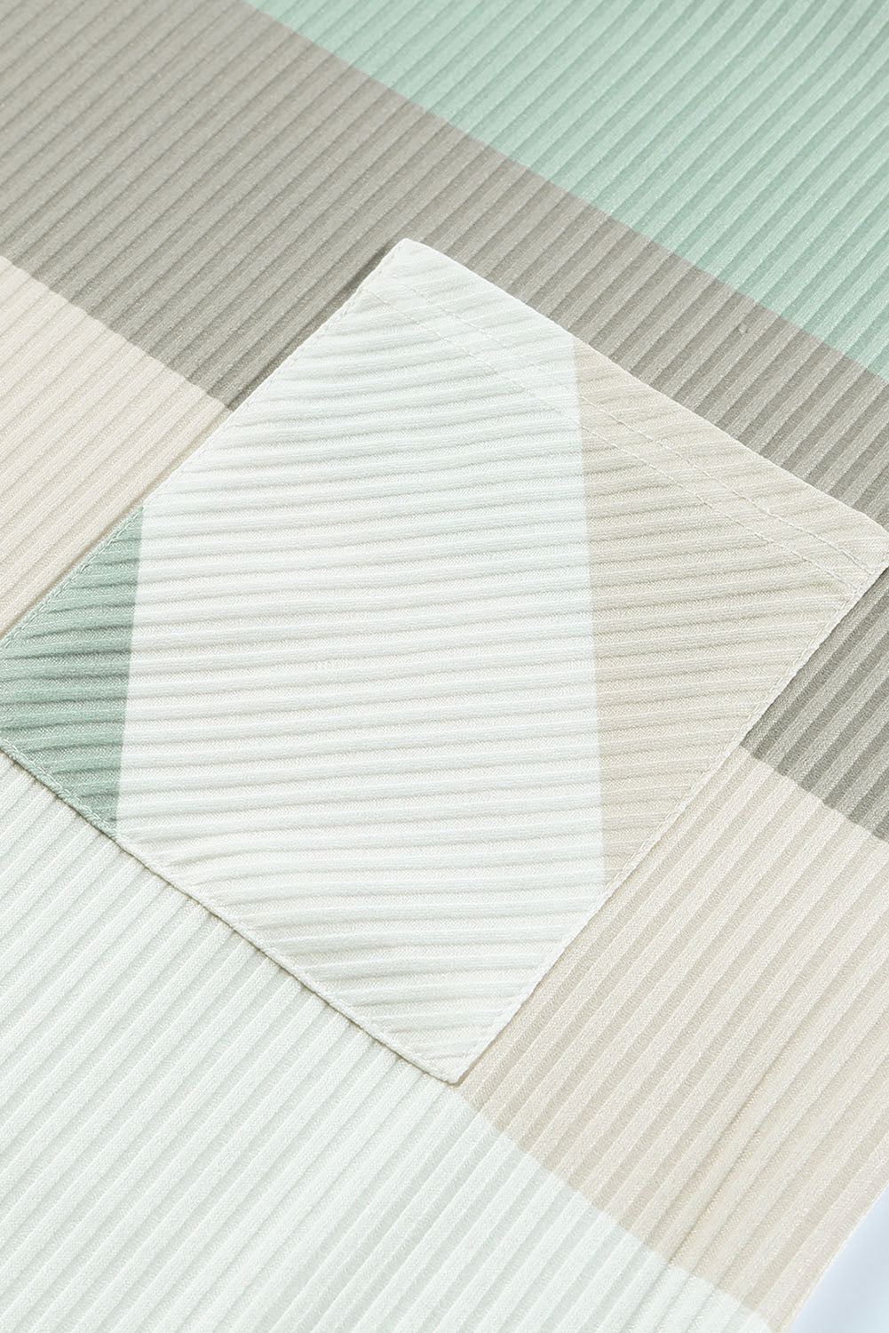 Green Striped Ribbed Long Sleeve Top with Chest Pocket