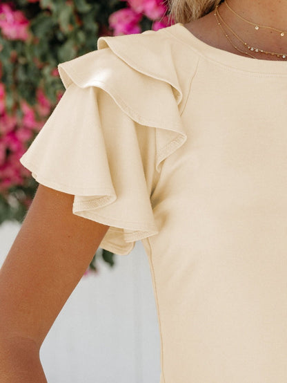 Apricot Tiered Ruffle Sleeve T-Shirt with Chic Style