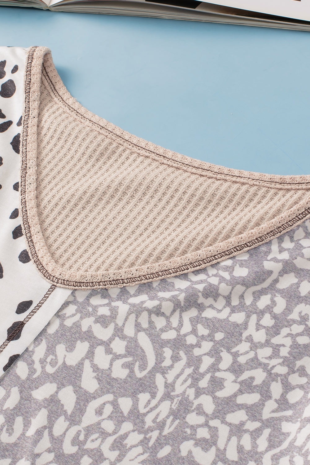 Leopard Print Colorblock V Neck Khaki Plus Size Tunic