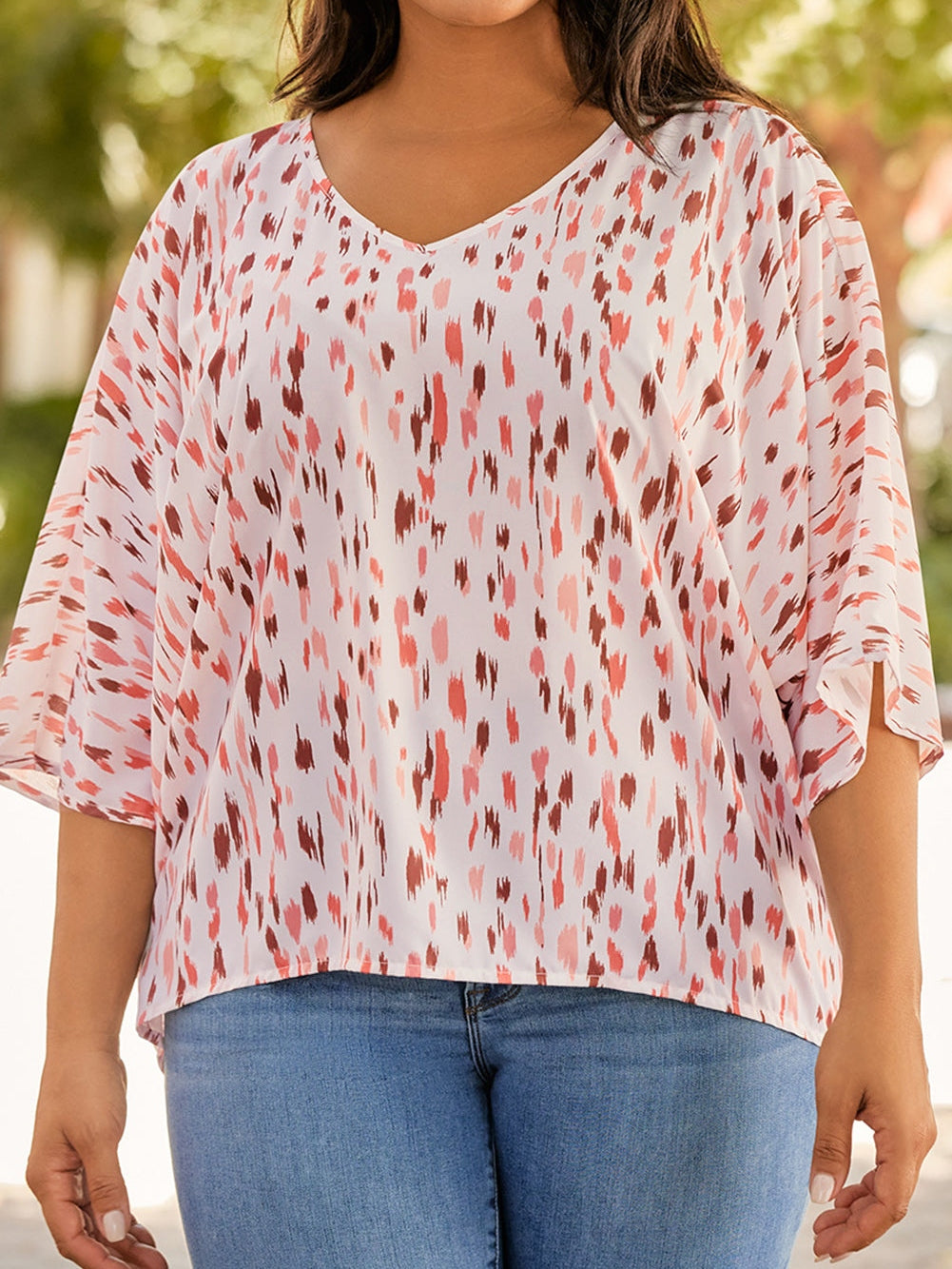 Pink Leopard Print Oversized Dolman Sleeve Plus Size Blouse