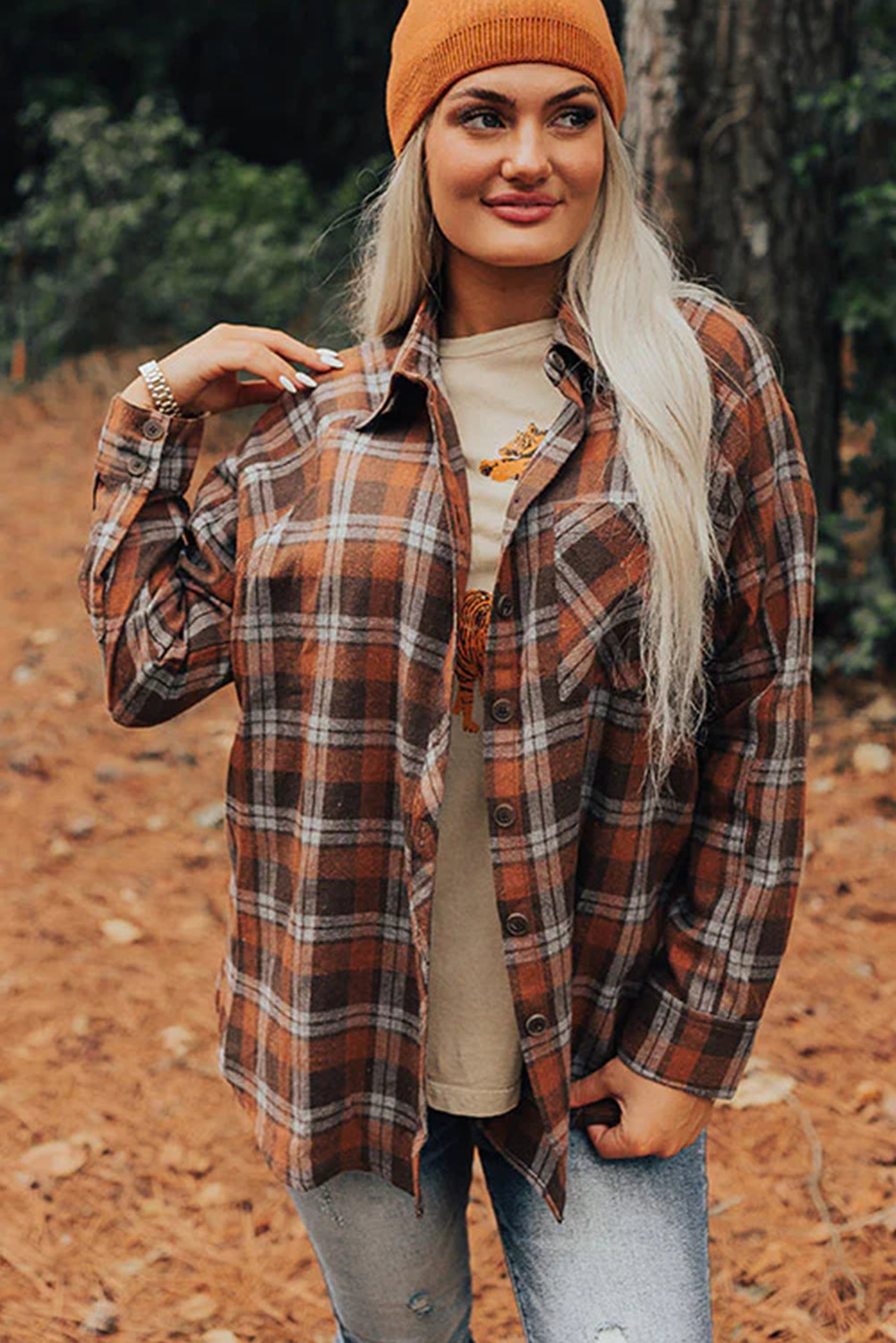 Brown Plaid Chest Pocket Western Casual Shirt