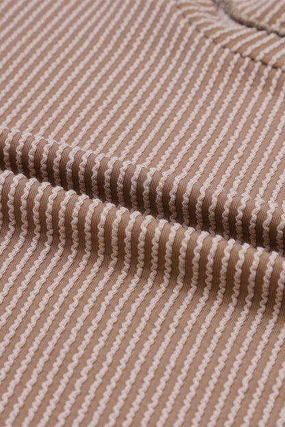 Khaki Corded Drop Shoulder Puff Sleeve Casual Top