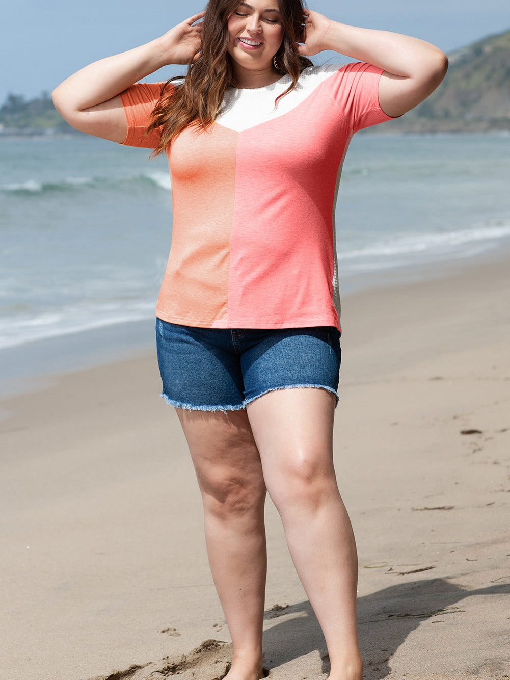 Colorblock Waffle Knit Tee for Plus Size Women