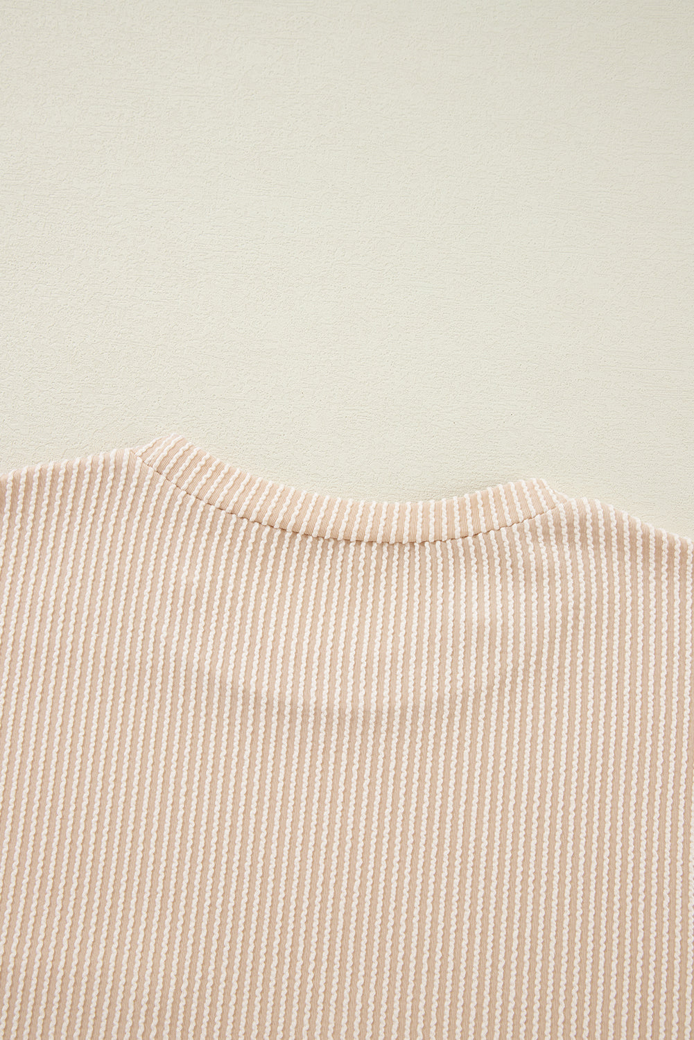 Beige Corded Knit Pocketed Loose Fit T Shirt