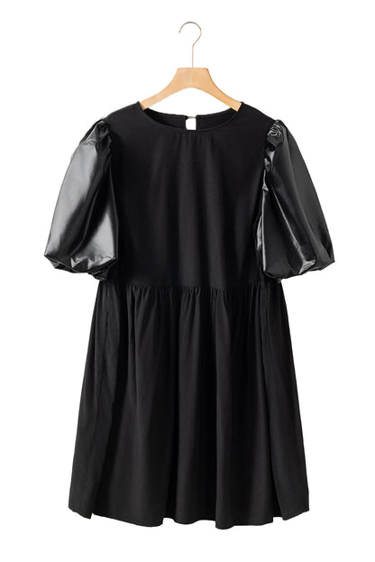 Curvy Black Swing Dress with Half Puff Sleeves