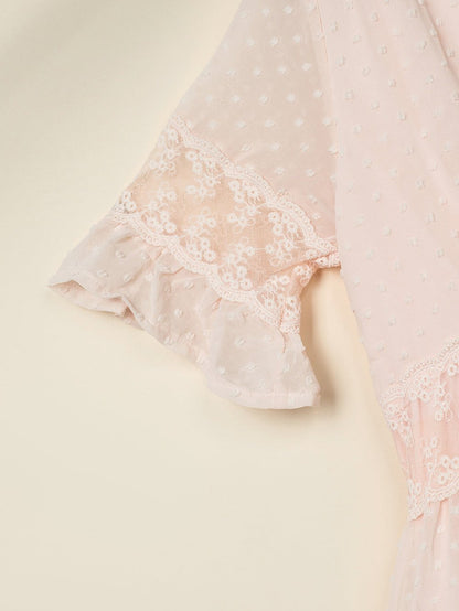 Solid Color V Neck Tie Half Sleeve Casual Dress