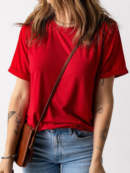 Fiery Red Casual Short Sleeve T-Shirt