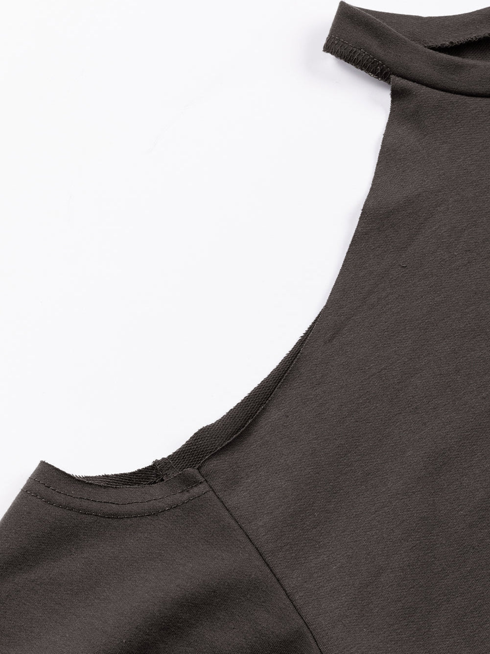 Grey Asymmetric Distressed Cold Shoulder Sweater