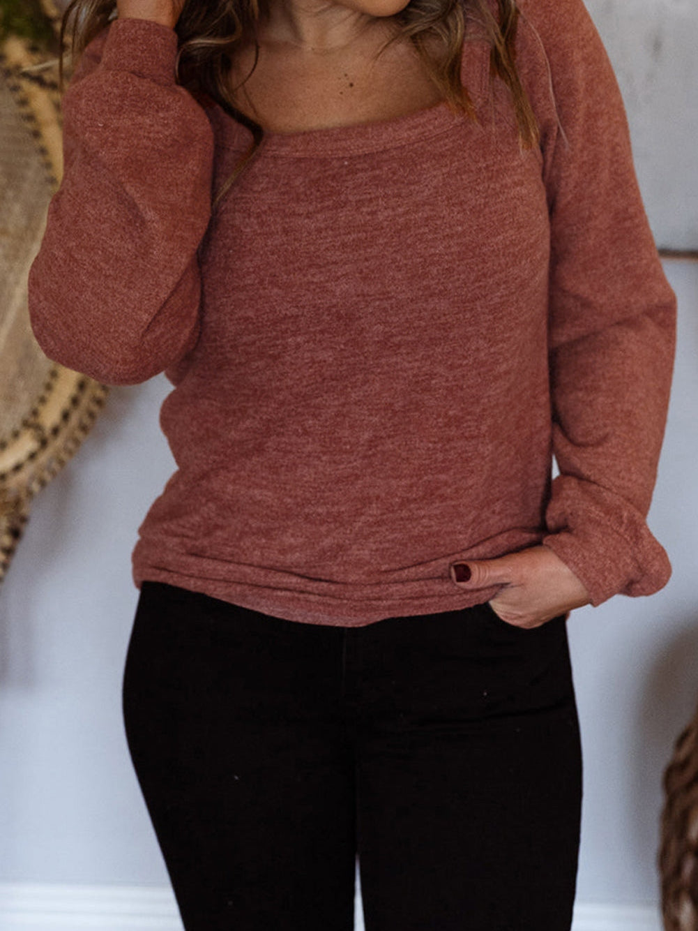 Gold Flame Square Neck Plus Size Knit Top