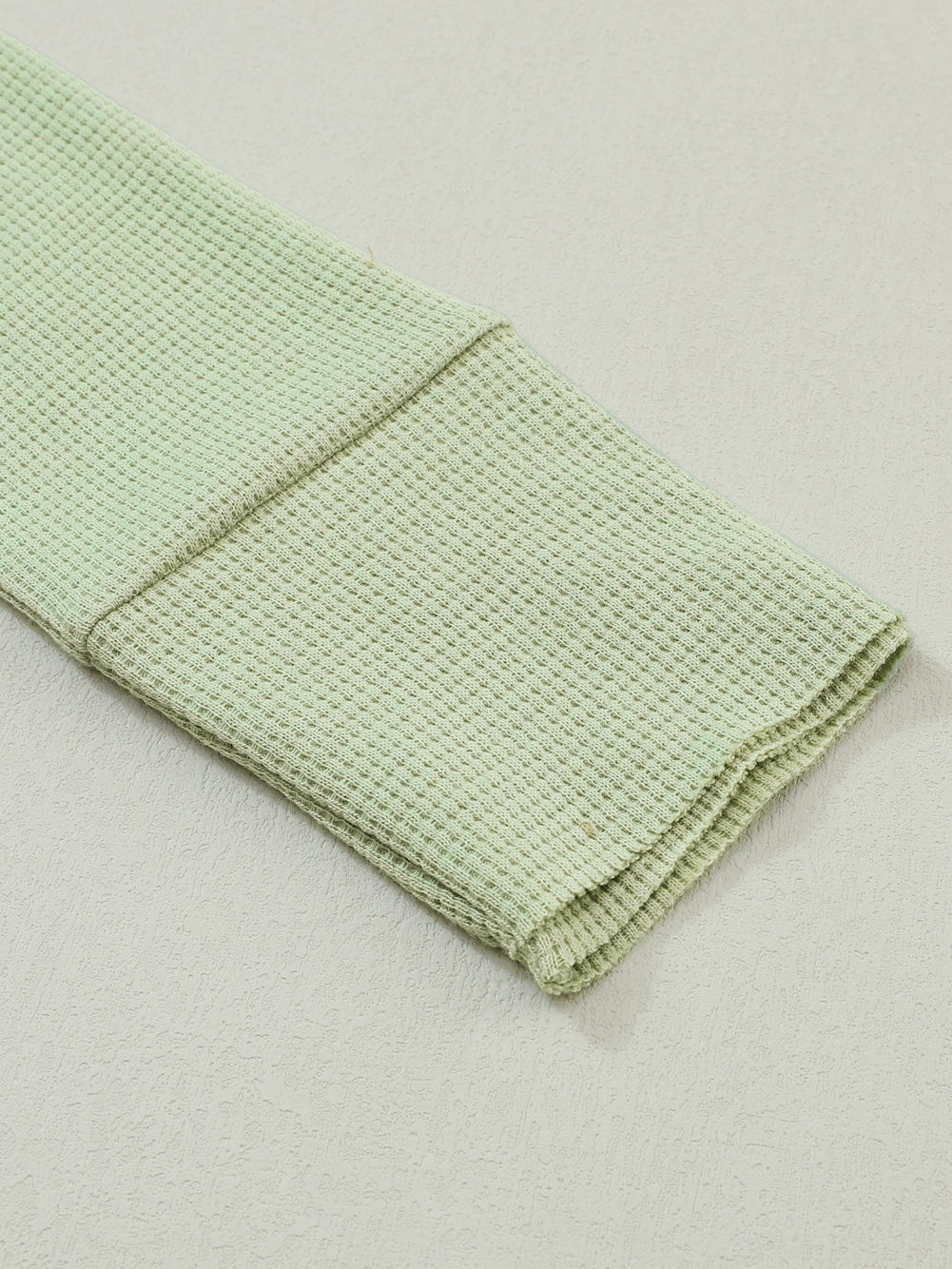 Green Textured Waffle Knit Henley Top