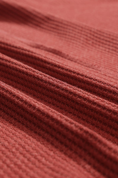 Flame Gold Plus Size Waffle Knit Top with Exposed Seam Detail