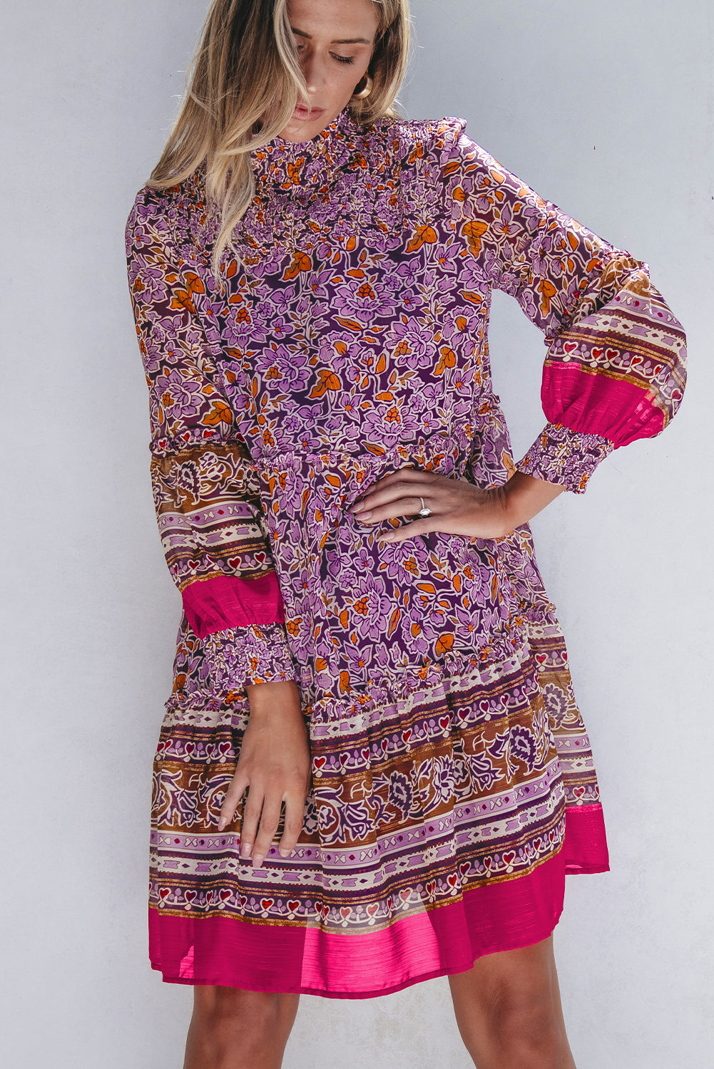puff sleeve floral dress