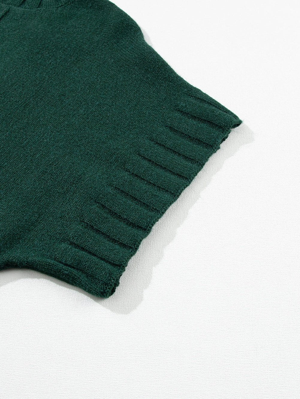 Elegant Blackish Green Batwing Knit Sweater with Mock Neck