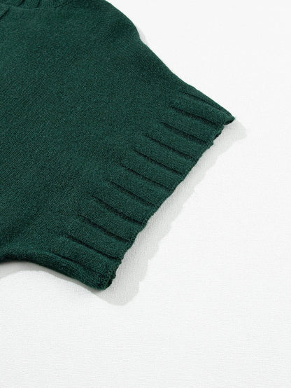Elegant Blackish Green Batwing Knit Sweater with Mock Neck