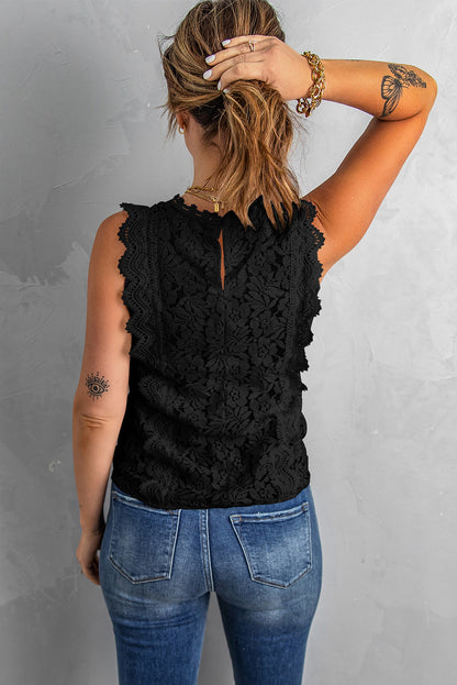 Elegant Black Lace Sleeveless V-Neck Top