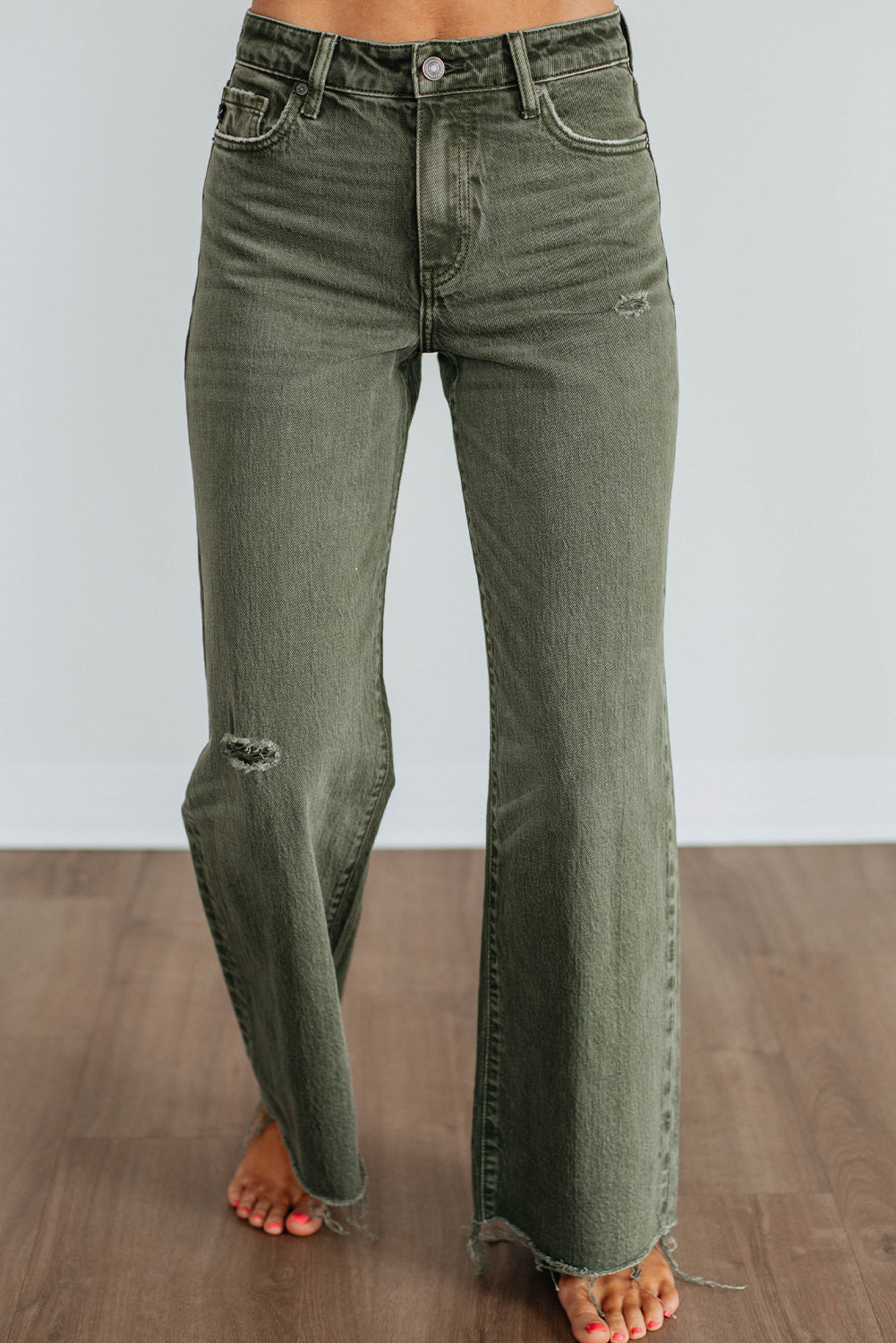 Four Leaf Clover Slight Distressed Raw Edge Wide Leg Jeans