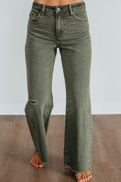 Four Leaf Clover Slight Distressed Raw Edge Wide Leg Jeans