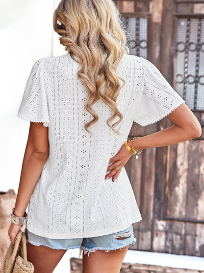 T-Shirts - Casual Solid Color Hollow Round Neck T-Shirt - MsDressly