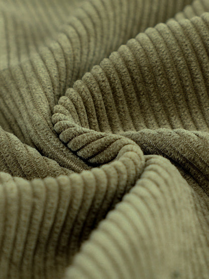 Green Corduroy Button-Up Pocket Blouse