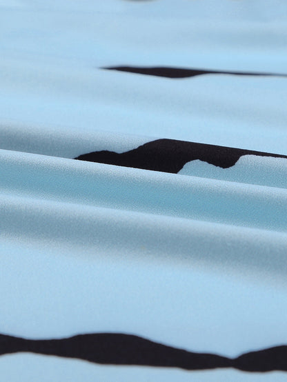 Gray Striped V Neck Plus Size Tank Top with Flag Print