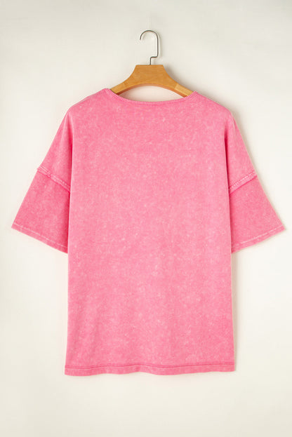 Strawberry Pink Mineral Wash Oversized Patchwork Tee