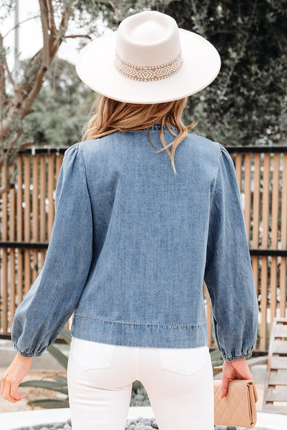 puff sleeve denim top