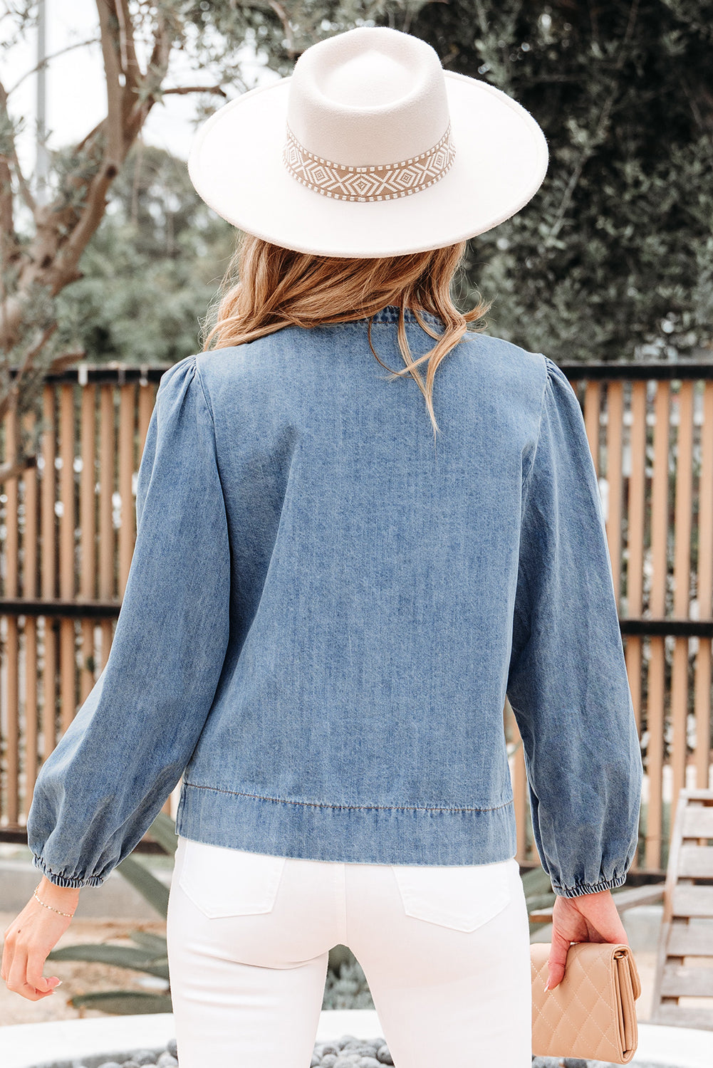 puff sleeve denim top
