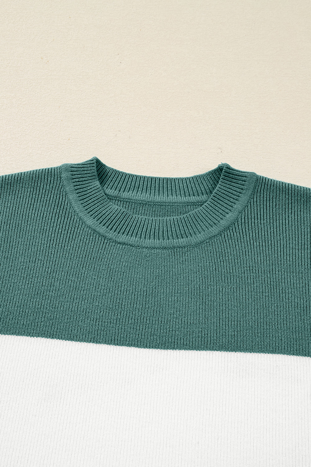 Green Color Block Plain Ribbed Knit Baggy Sweater