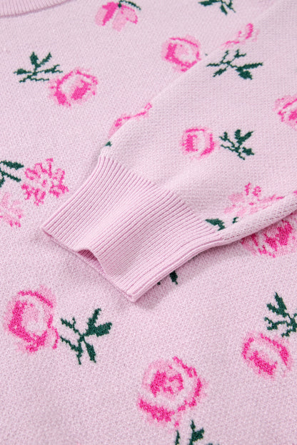 Delicacy Sweet Floral Print Drop Shoulder Cropped Sweater