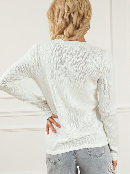 Elegant Floral Knit Long Sleeve Sweater
