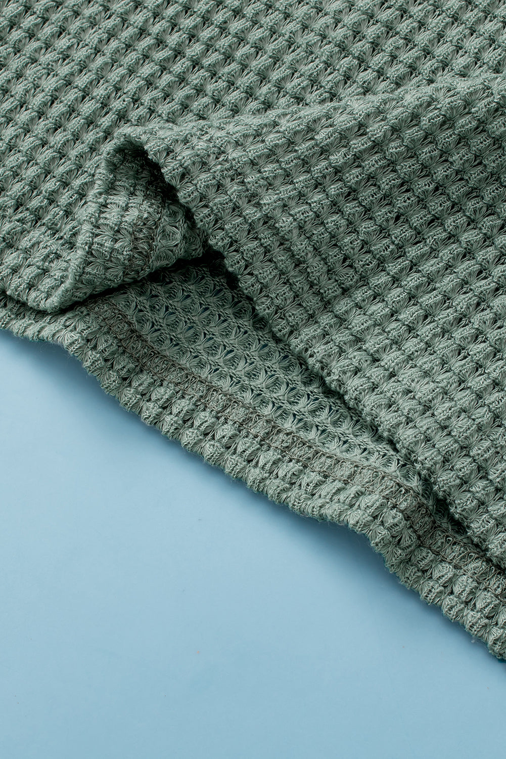 Green Leopard Waffle Knit V-Neck Blouse with Button Details