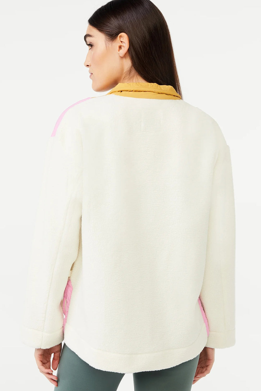 White Fleece Color Block Patchwork Half Zip Sweatshirt