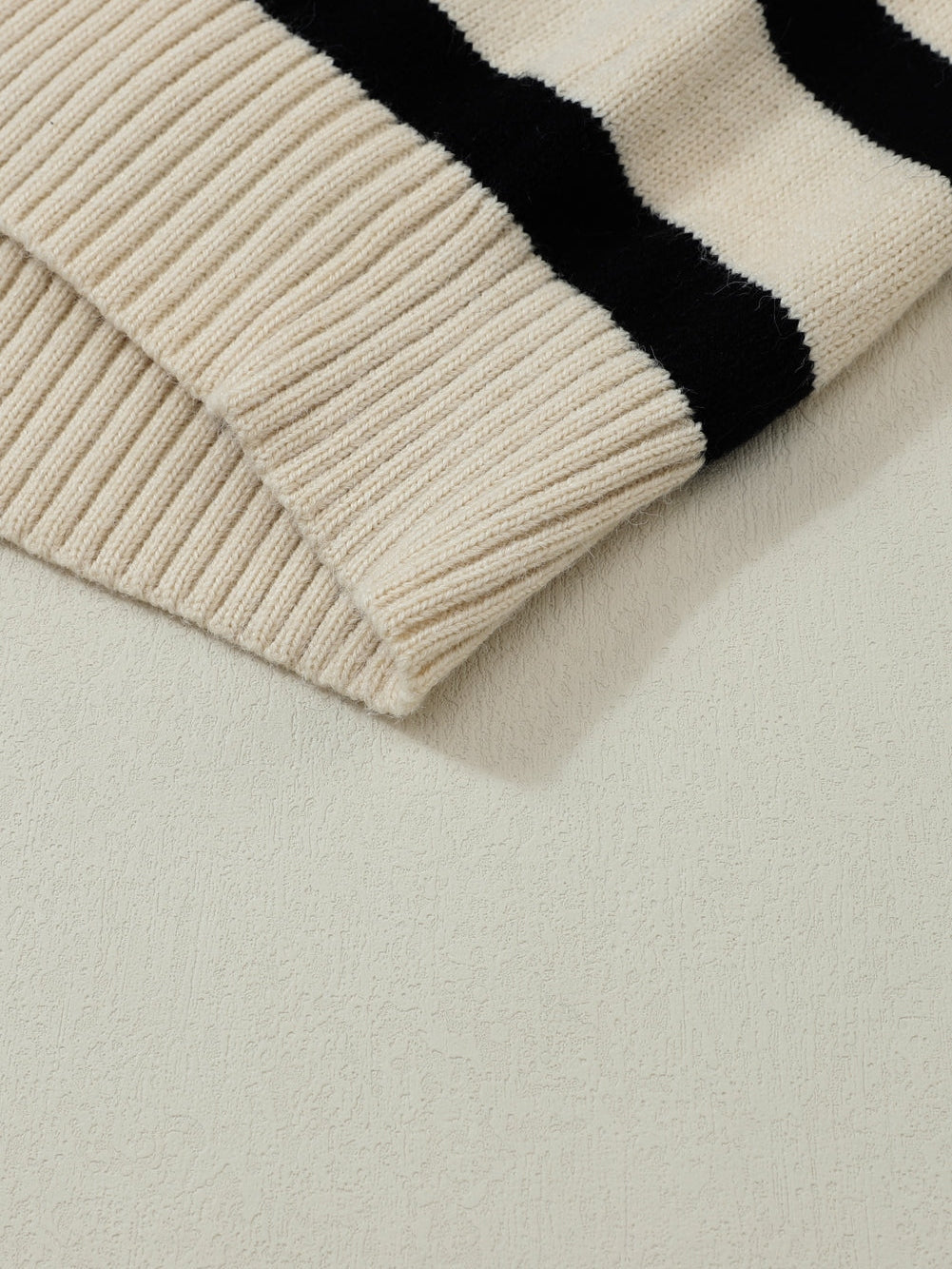 Apricot Striped Knit Collared V Neck Sweater with Drop Shoulder