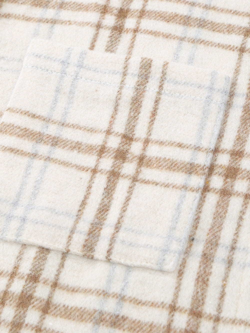 Khaki Plaid Button-Up Shirt Jacket with Side Slits