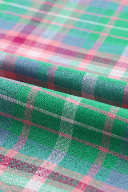 Green Plaid Split Detail Button Down Shirt